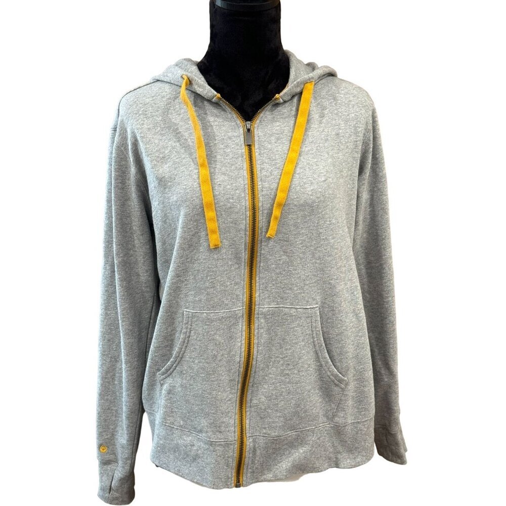 Peace Love‎ World Hoodie Gray Yellow Women Full-Zip Small BOHO Hippie Casual Gym